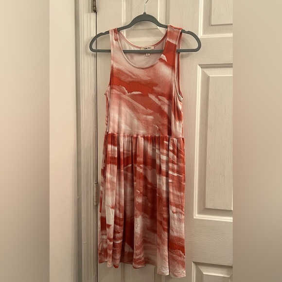 Size small rust red orange acid wash tie dye flowy sleeveless dress w/ pockets - Picture 2 of 6